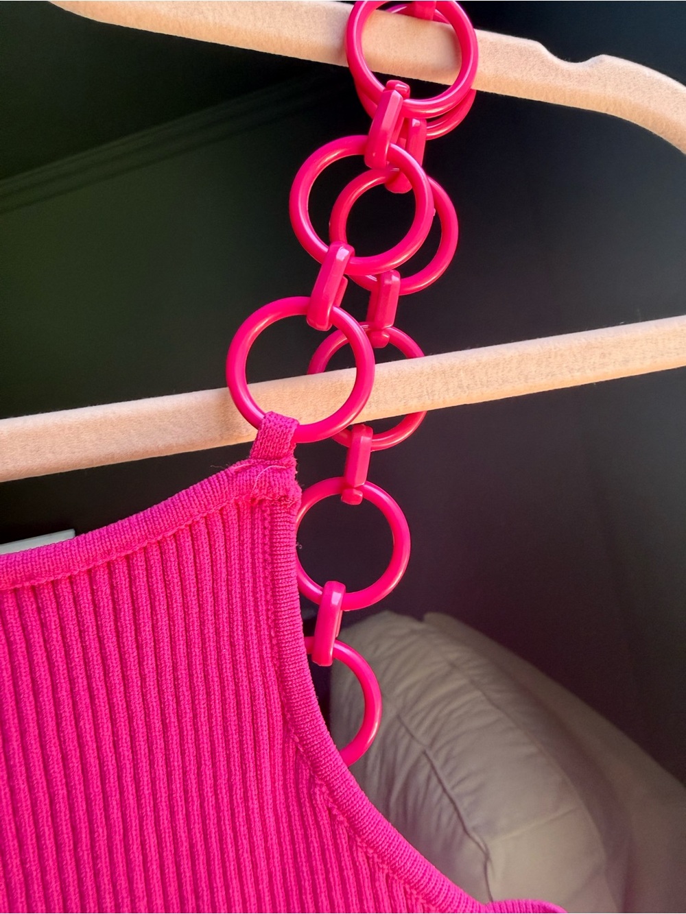 Bershka Hot Pink Chain-Detail Ribbed Bodysuit - Picture 5 of 7